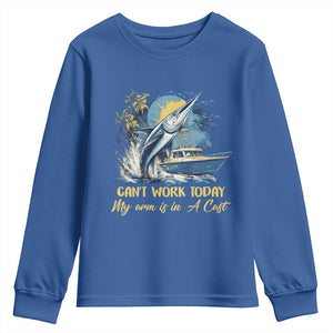 Fishing Boat Youth Sweatshirt Fish More Worry Less TS09 Royal Blue Print Your Wear