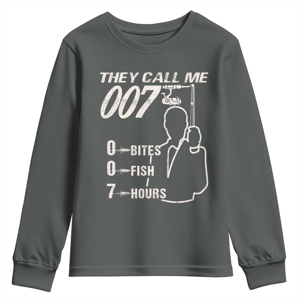 Funny Fishing Youth Sweatshirt They Call Me 007 Fisherman TS09 Dark Heather Print Your Wear