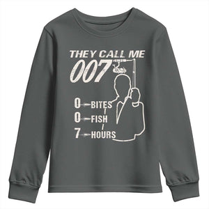 Funny Fishing Youth Sweatshirt They Call Me 007 Fisherman TS09 Dark Heather Print Your Wear