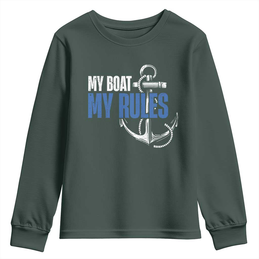 I'm The Captain Youth Sweatshirt My Boat My Rules TS09 Dark Forest Green Print Your Wear