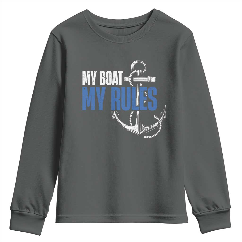I'm The Captain Youth Sweatshirt My Boat My Rules TS09 Dark Heather Print Your Wear