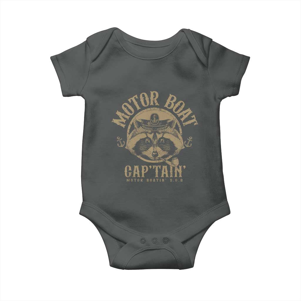 Funny Raccoon Motor Boat Captain Baby Onesie TS09 Dark Heather Print Your Wear