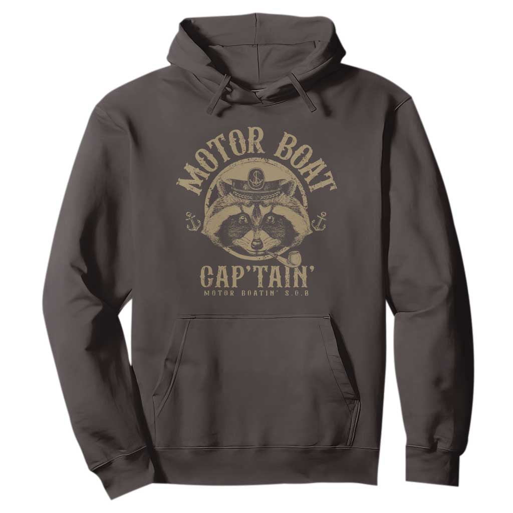 Funny Raccoon Motor Boat Captain Hoodie TS09 Dark Chocolate Print Your Wear
