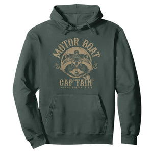 Funny Raccoon Motor Boat Captain Hoodie TS09 Dark Forest Green Print Your Wear