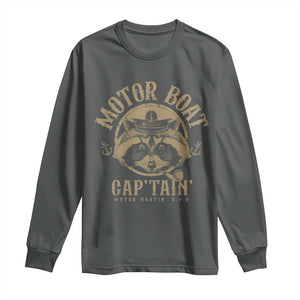 Funny Raccoon Motor Boat Captain Long Sleeve Shirt TS09 Dark Heather Print Your Wear