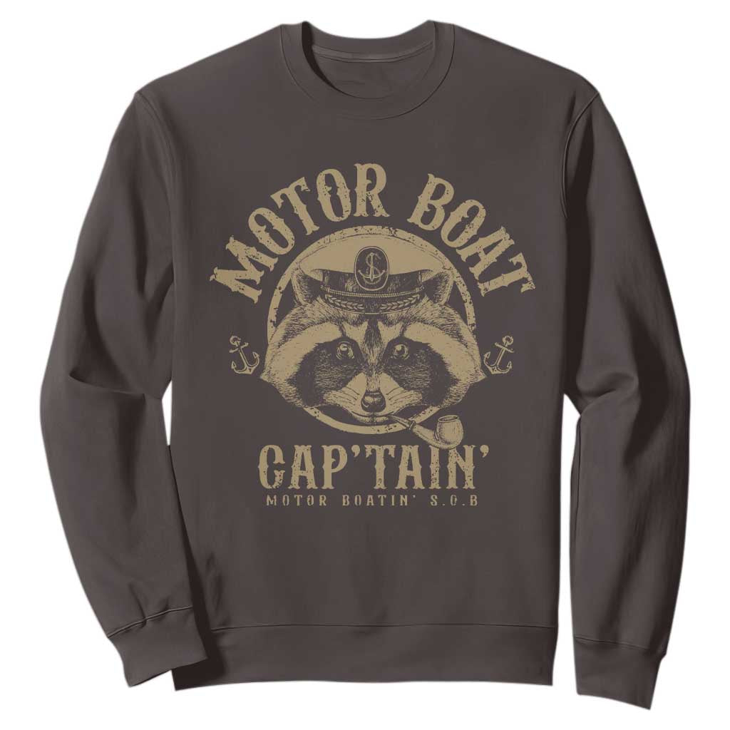 Funny Raccoon Motor Boat Captain Sweatshirt TS09 Dark Chocolate Print Your Wear