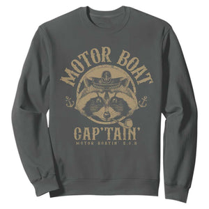 Funny Raccoon Motor Boat Captain Sweatshirt TS09 Dark Heather Print Your Wear