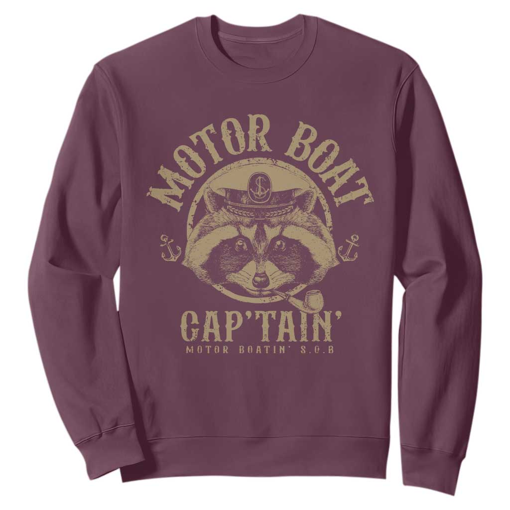 Funny Raccoon Motor Boat Captain Sweatshirt TS09 Maroon Print Your Wear