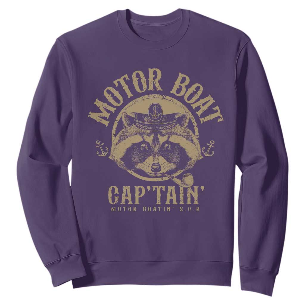 Funny Raccoon Motor Boat Captain Sweatshirt TS09 Purple Print Your Wear