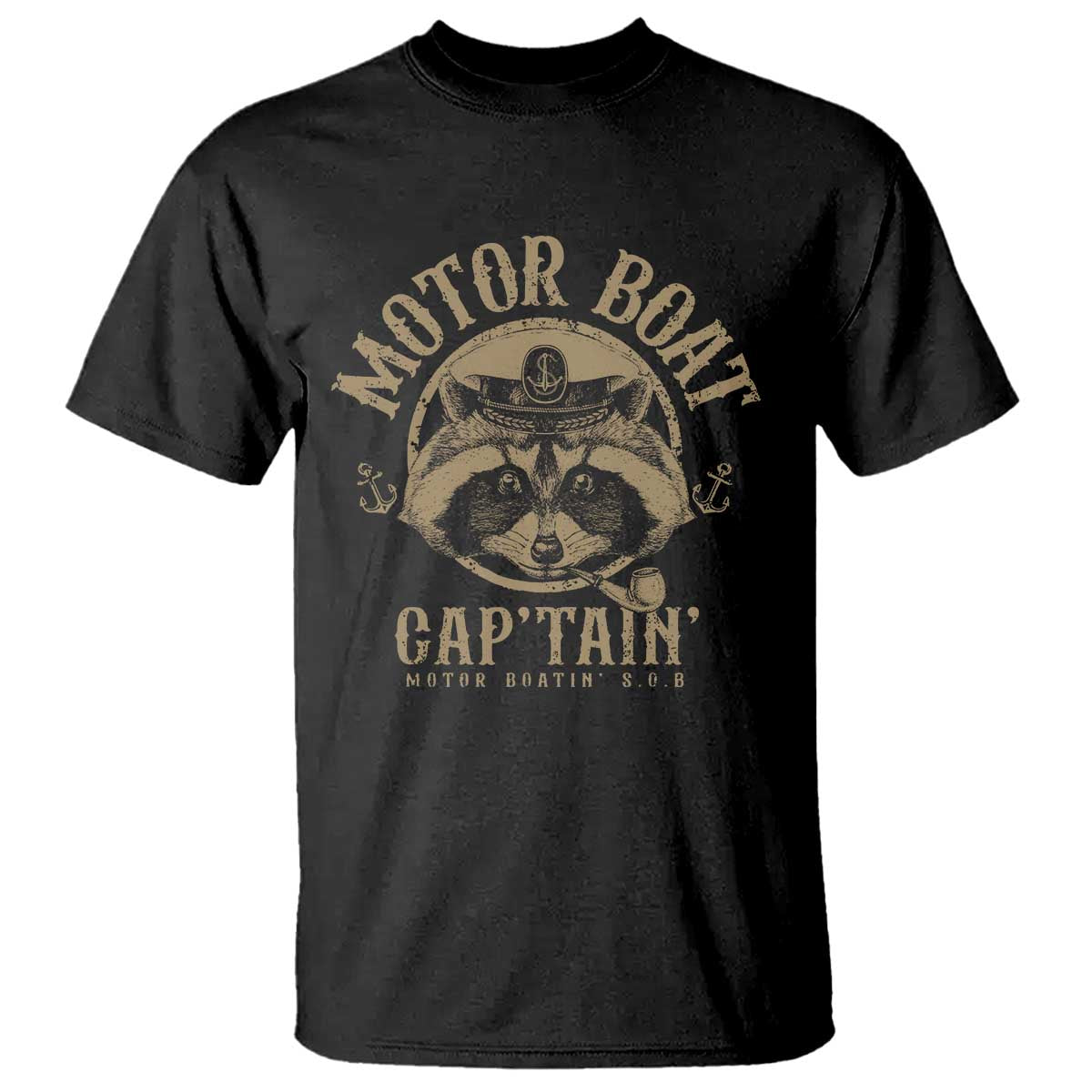 Funny Raccoon Motor Boat Captain T Shirt TS09 Black Print Your Wear