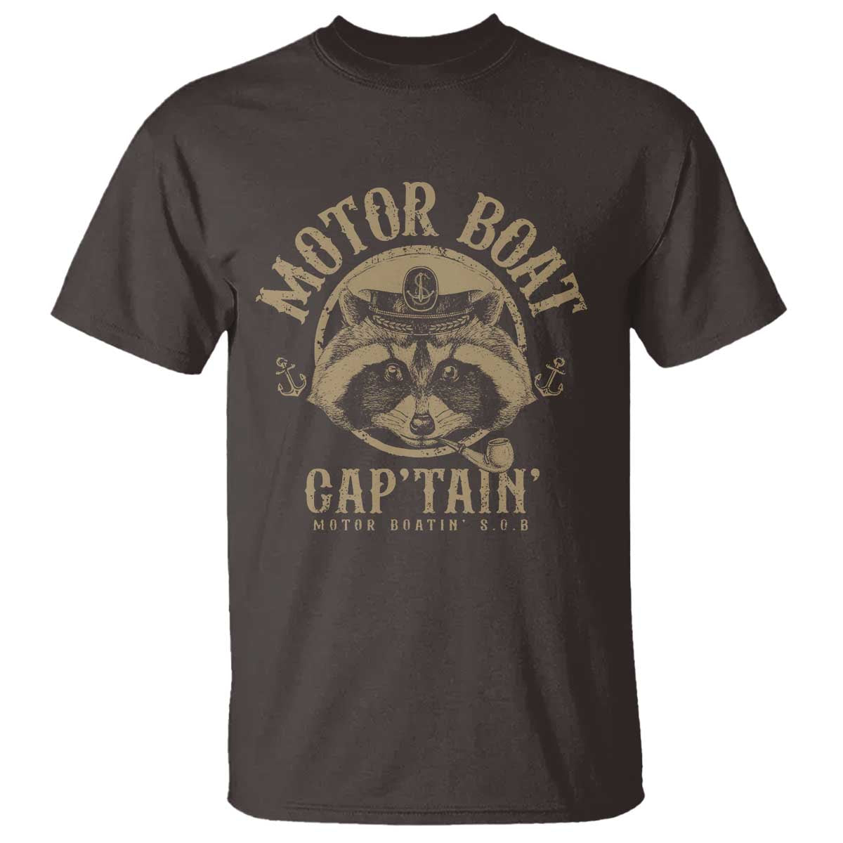 Funny Raccoon Motor Boat Captain T Shirt TS09 Dark Chocolate Print Your Wear