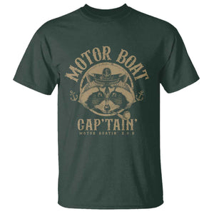 Funny Raccoon Motor Boat Captain T Shirt TS09 Dark Forest Green Print Your Wear
