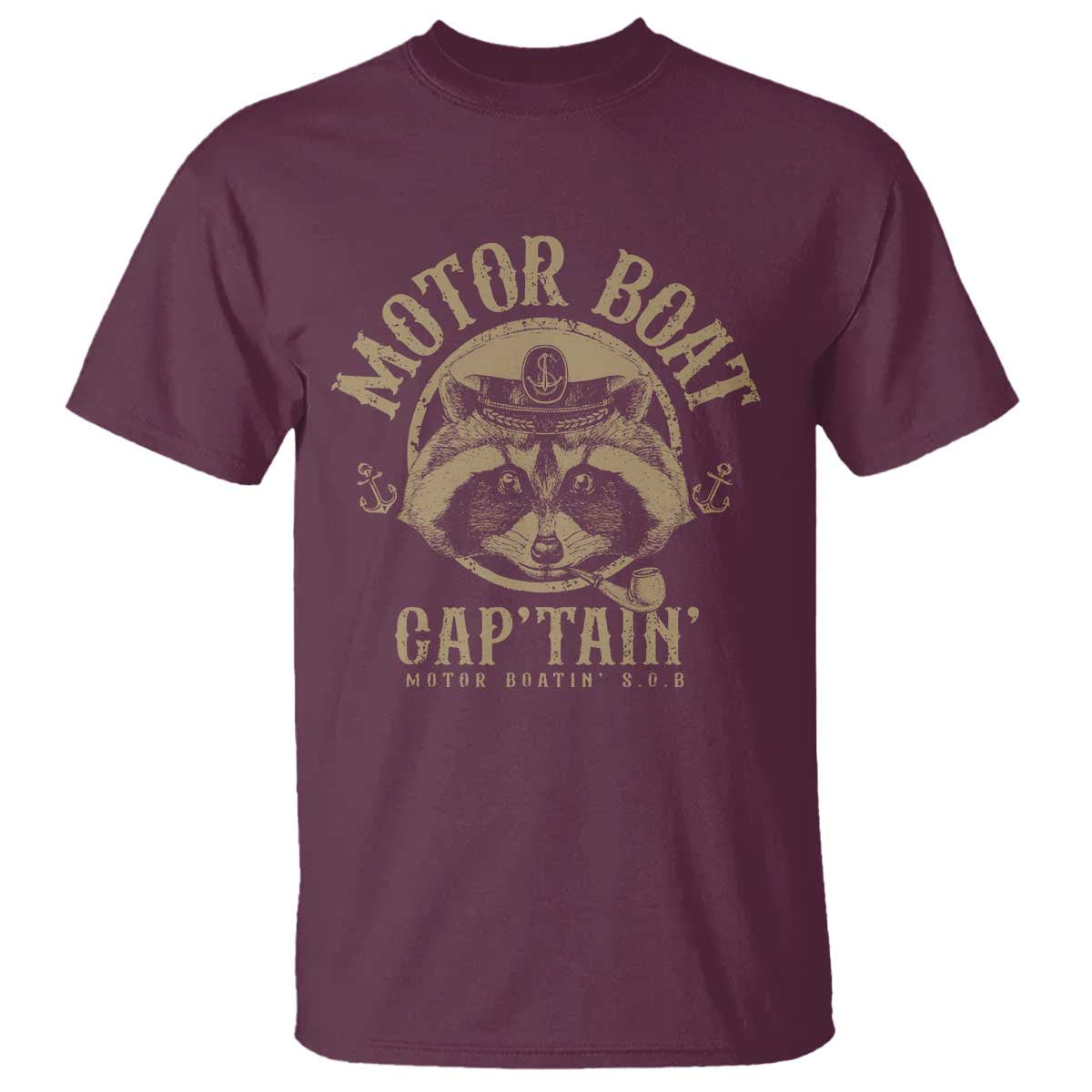 Funny Raccoon Motor Boat Captain T Shirt TS09 Maroon Print Your Wear