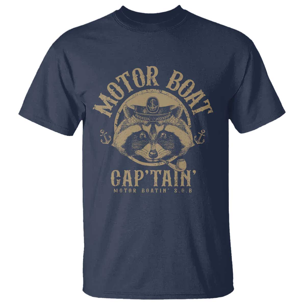 Funny Raccoon Motor Boat Captain T Shirt TS09 Navy Print Your Wear