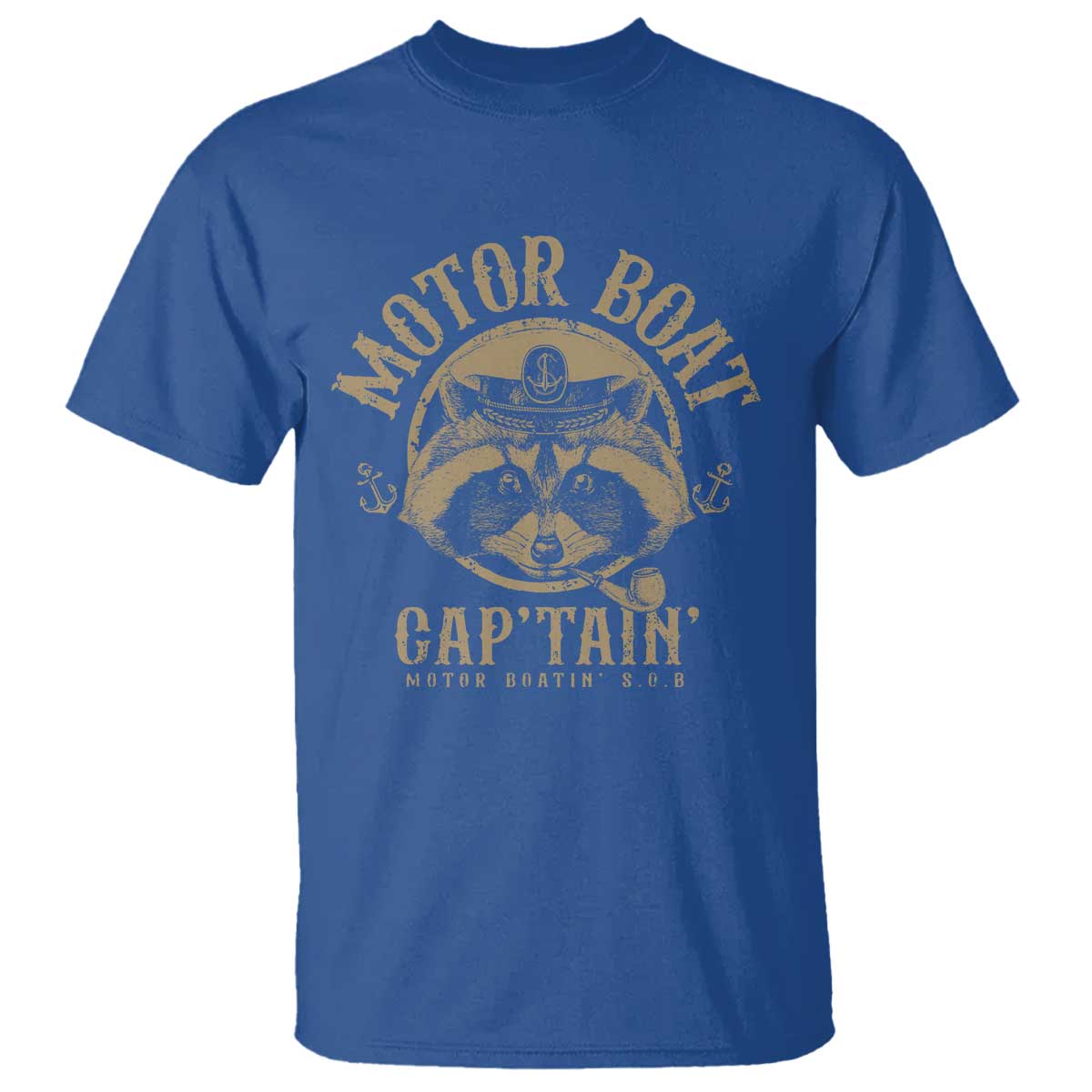Funny Raccoon Motor Boat Captain T Shirt TS09 Royal Blue Print Your Wear
