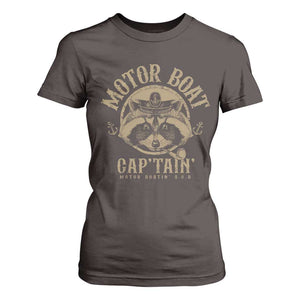 Funny Raccoon Motor Boat Captain T Shirt For Women TS09 Dark Chocolate Print Your Wear