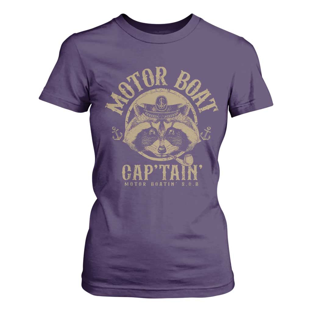 Funny Raccoon Motor Boat Captain T Shirt For Women TS09 Purple Print Your Wear