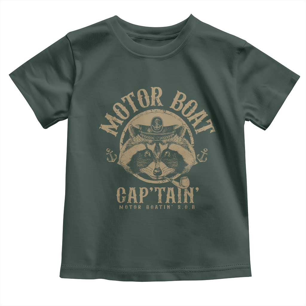 Funny Raccoon Motor Boat Captain Toddler T Shirt TS09 Dark Forest Green Print Your Wear