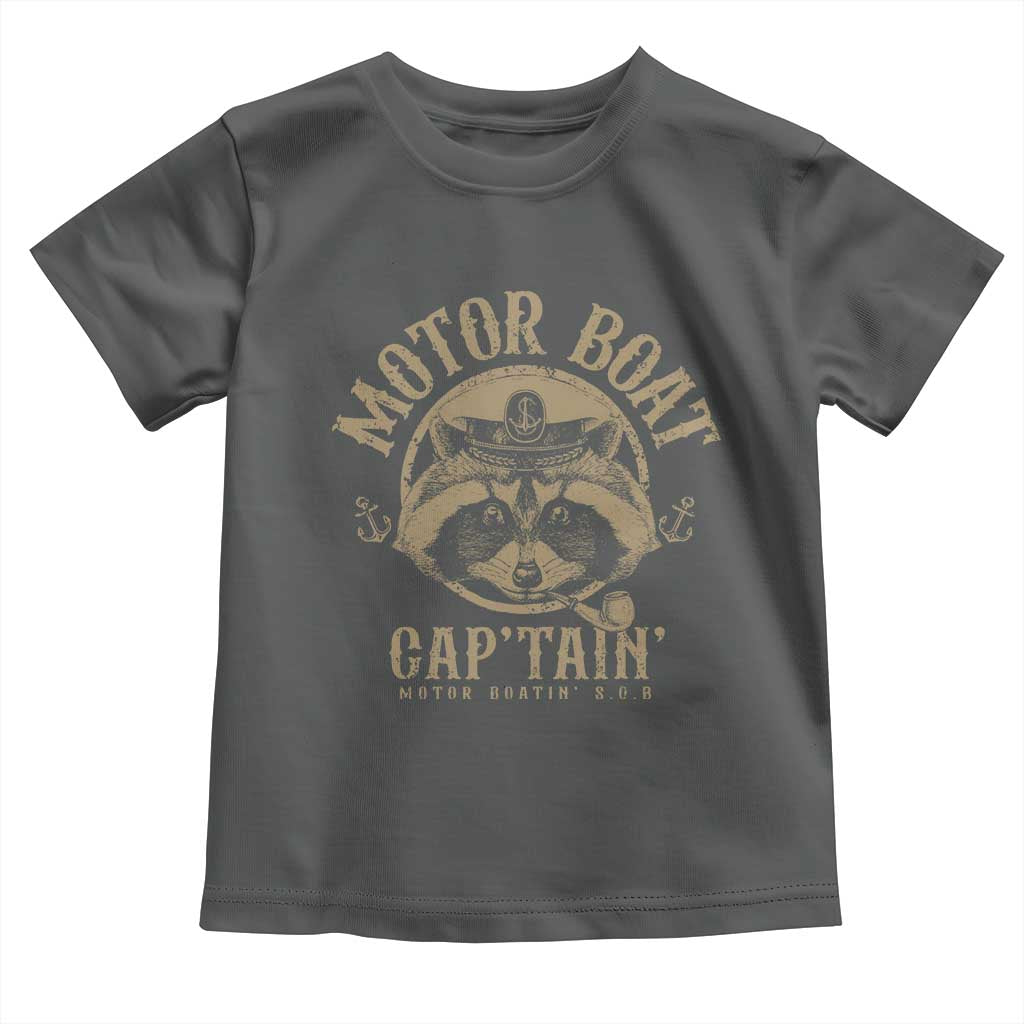 Funny Raccoon Motor Boat Captain Toddler T Shirt TS09 Dark Heather Print Your Wear