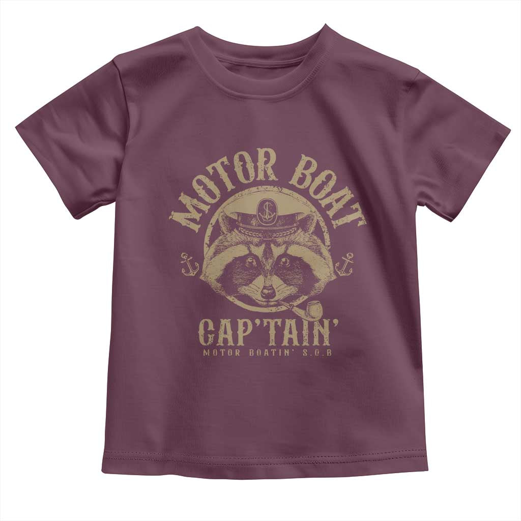 Funny Raccoon Motor Boat Captain Toddler T Shirt TS09 Maroon Print Your Wear