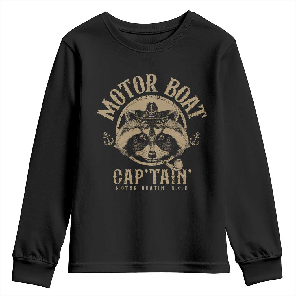 Funny Raccoon Motor Boat Captain Youth Sweatshirt TS09 Black Print Your Wear