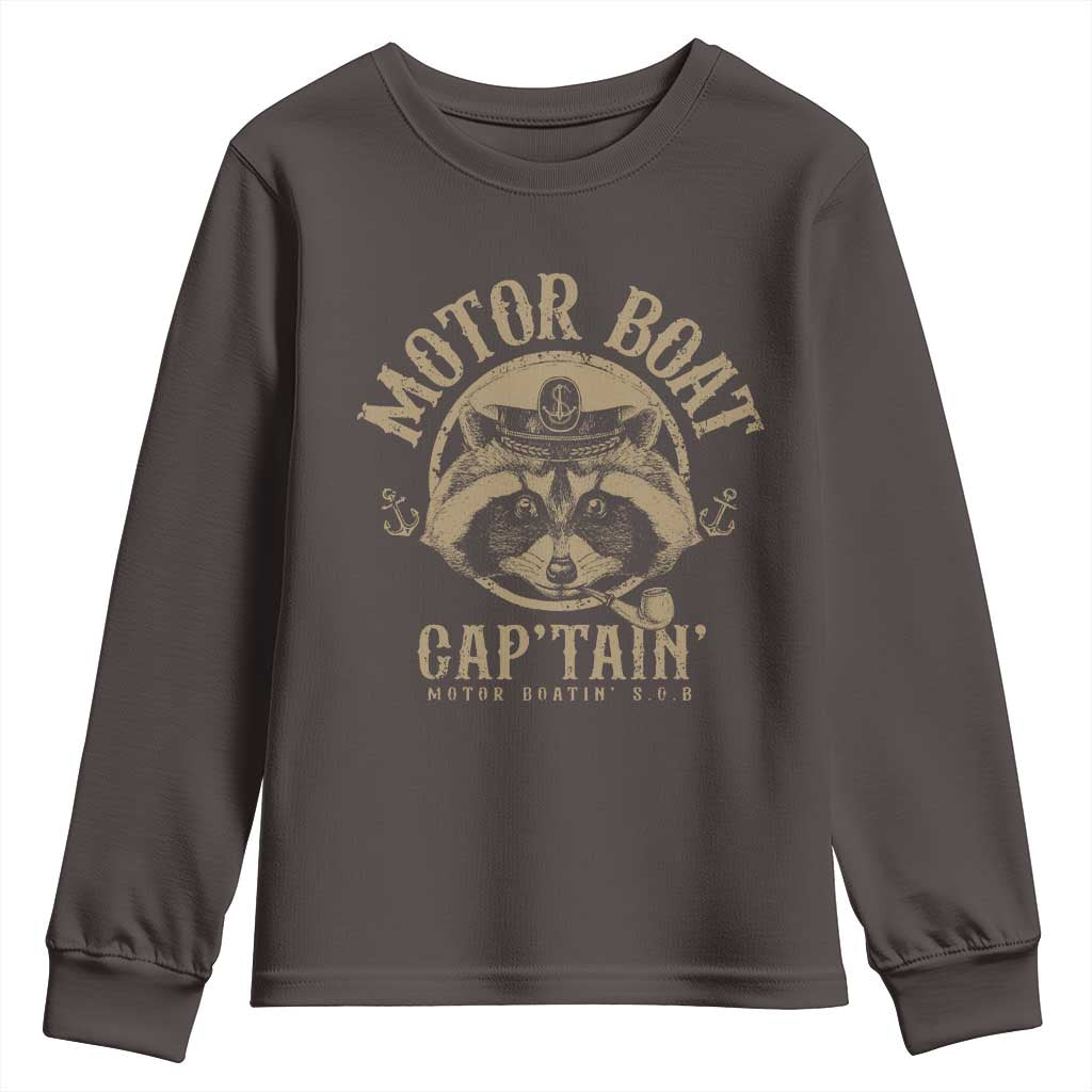 Funny Raccoon Motor Boat Captain Youth Sweatshirt TS09 Dark Chocolate Print Your Wear
