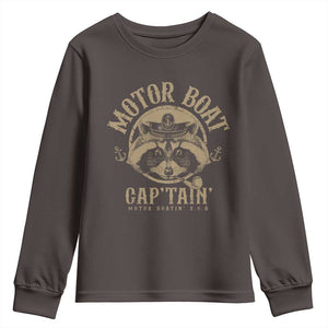 Funny Raccoon Motor Boat Captain Youth Sweatshirt TS09 Dark Chocolate Print Your Wear