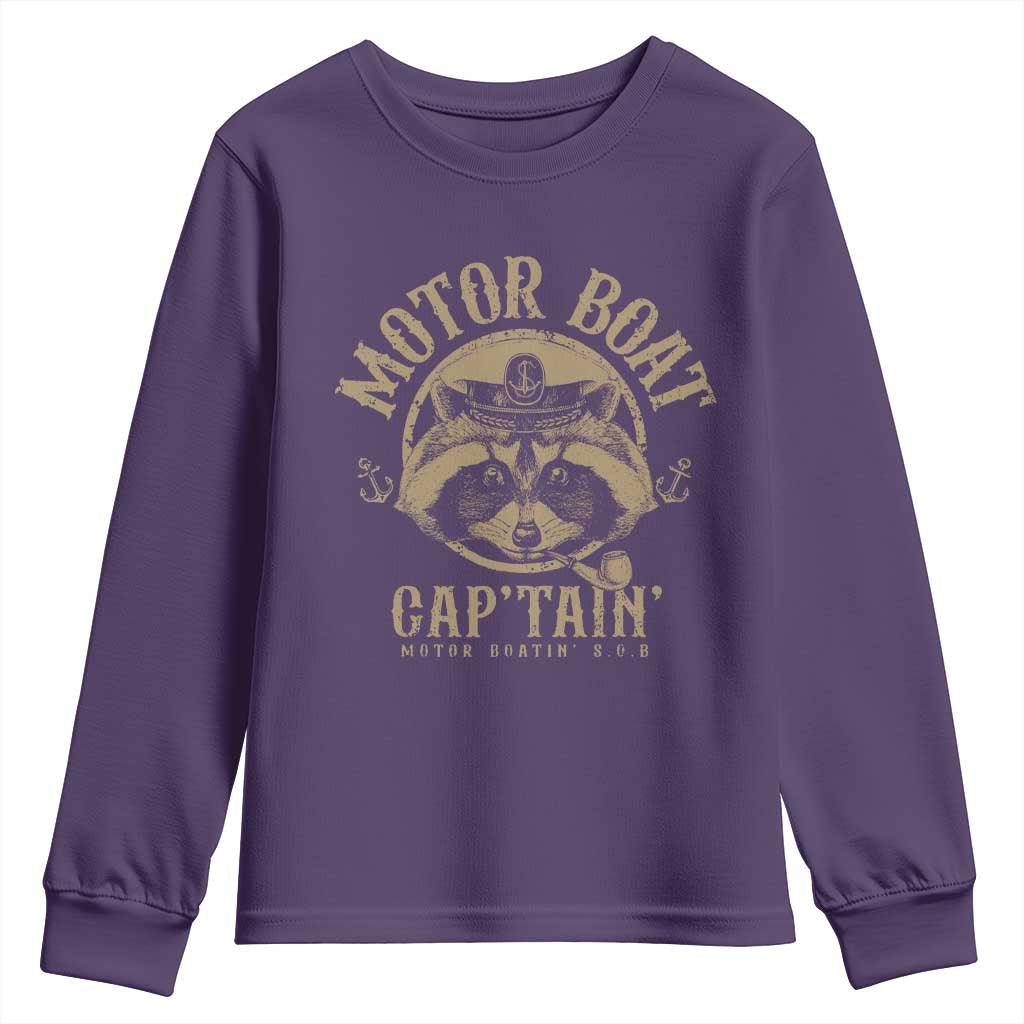 Funny Raccoon Motor Boat Captain Youth Sweatshirt TS09 Purple Print Your Wear