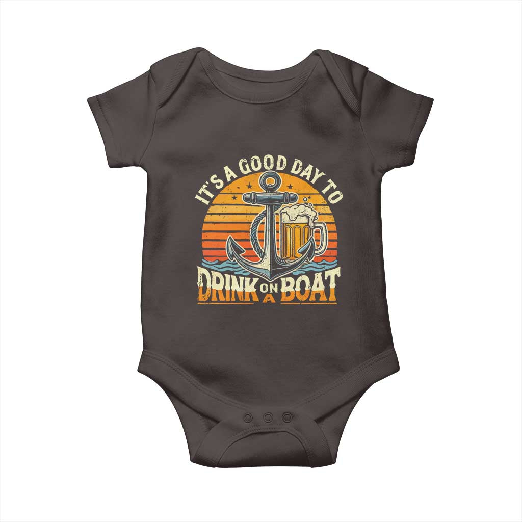 It's A Good Day To Drink On A Boat Baby Onesie Retro Sunset TS09 Dark Chocolate Print Your Wear