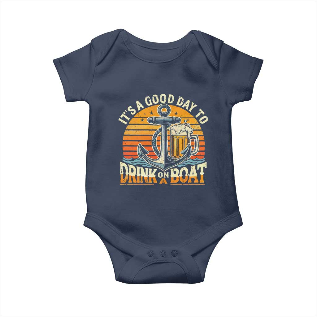 It's A Good Day To Drink On A Boat Baby Onesie Retro Sunset TS09 Navy Print Your Wear