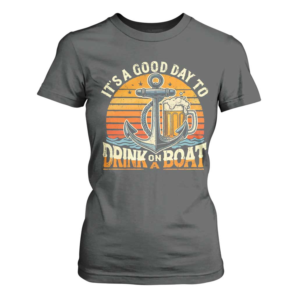 It's A Good Day To Drink On A Boat T Shirt For Women Retro Sunset TS09 Dark Heather Print Your Wear