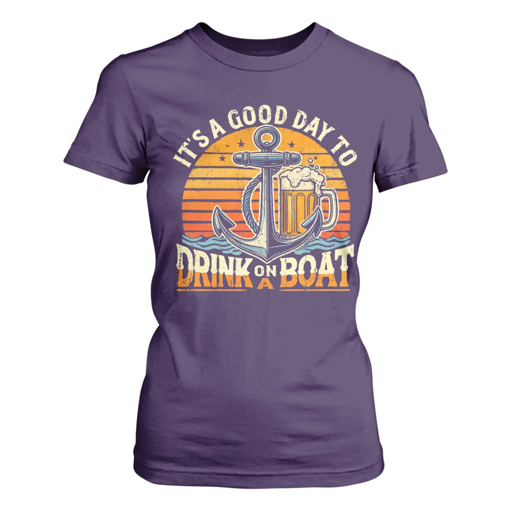 It's A Good Day To Drink On A Boat T Shirt For Women Retro Sunset TS09 Purple Print Your Wear