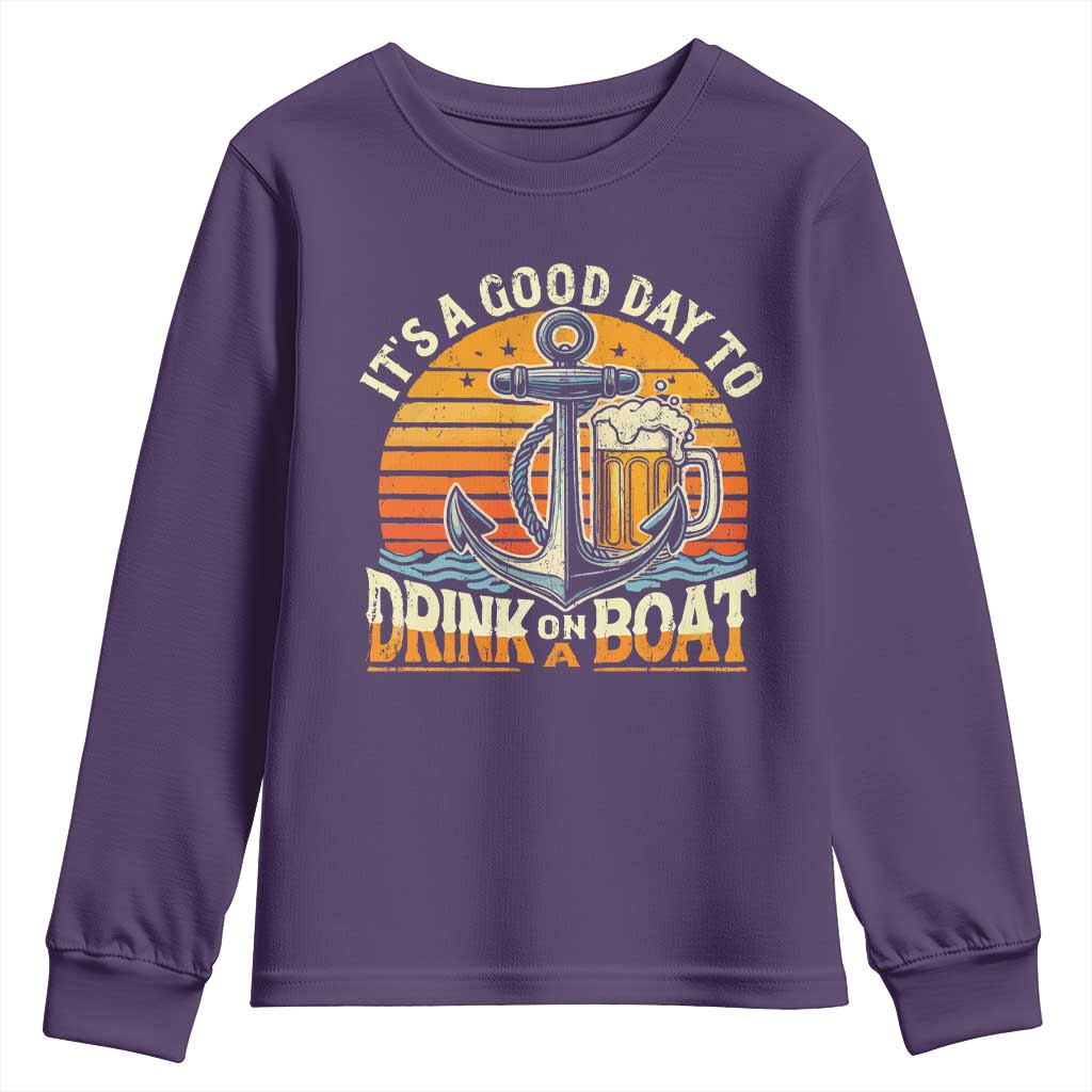 It's A Good Day To Drink On A Boat Youth Sweatshirt Retro Sunset TS09 Purple Print Your Wear
