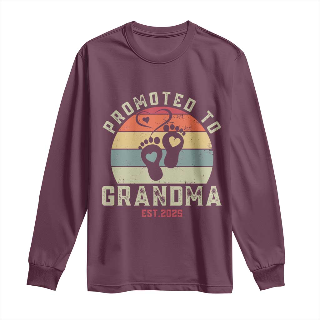 Retro Promoted To Grandma est 2025 Long Sleeve Shirt TS09 Maroon Print Your Wear