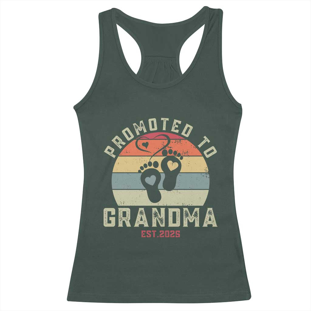 Retro Promoted To Grandma est 2025 Racerback Tank Top TS09 Dark Forest Green Print Your Wear