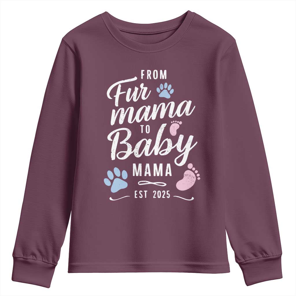 Funny From Fur Mama To Baby Mama Youth Sweatshirt Dog Mom New Mom 2025 TS09 Maroon Print Your Wear