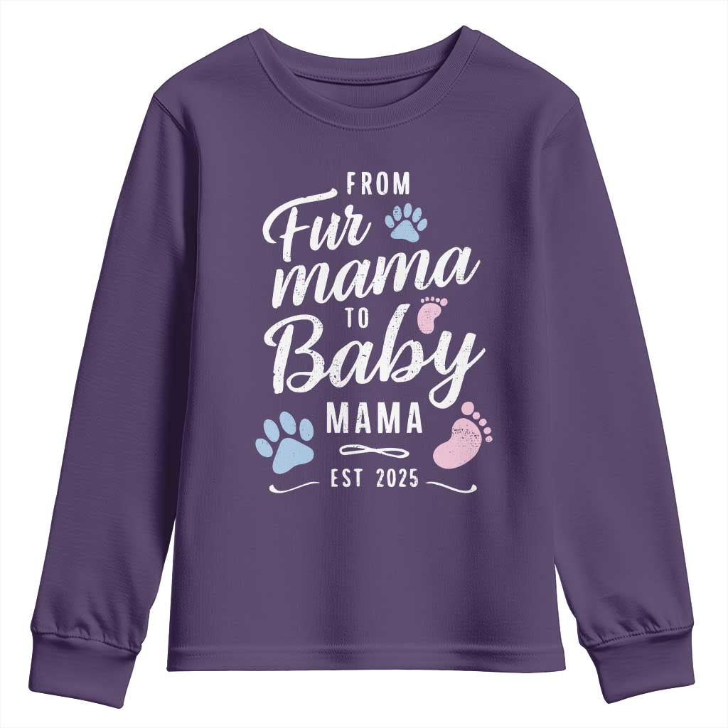 Funny From Fur Mama To Baby Mama Youth Sweatshirt Dog Mom New Mom 2025 TS09 Purple Print Your Wear