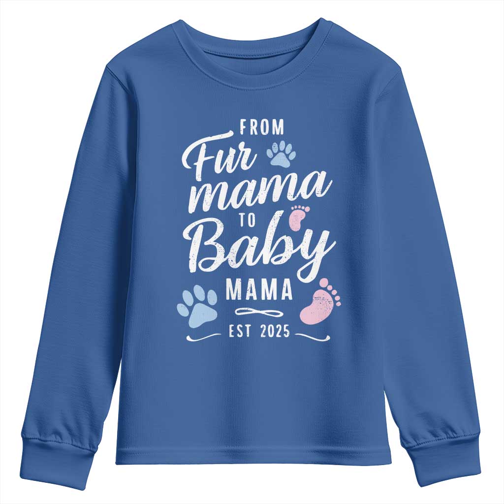 Funny From Fur Mama To Baby Mama Youth Sweatshirt Dog Mom New Mom 2025 TS09 Royal Blue Print Your Wear