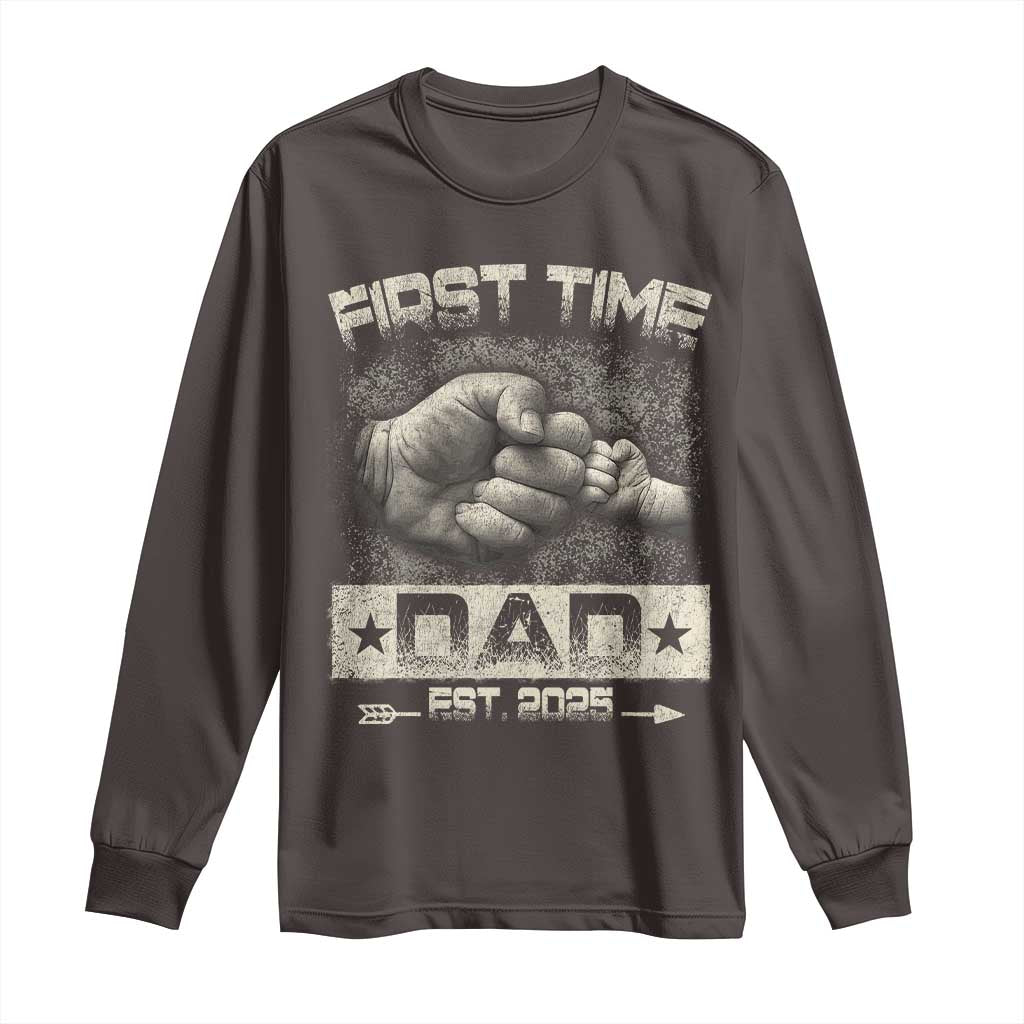 First Time Dad Est 2025 Long Sleeve Shirt TS09 Dark Chocolate Print Your Wear