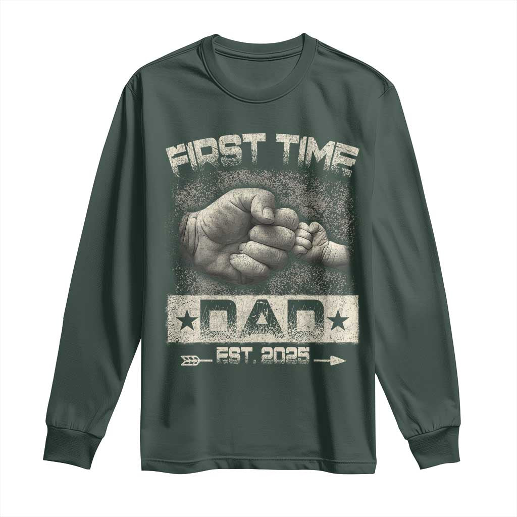 First Time Dad Est 2025 Long Sleeve Shirt TS09 Dark Forest Green Print Your Wear