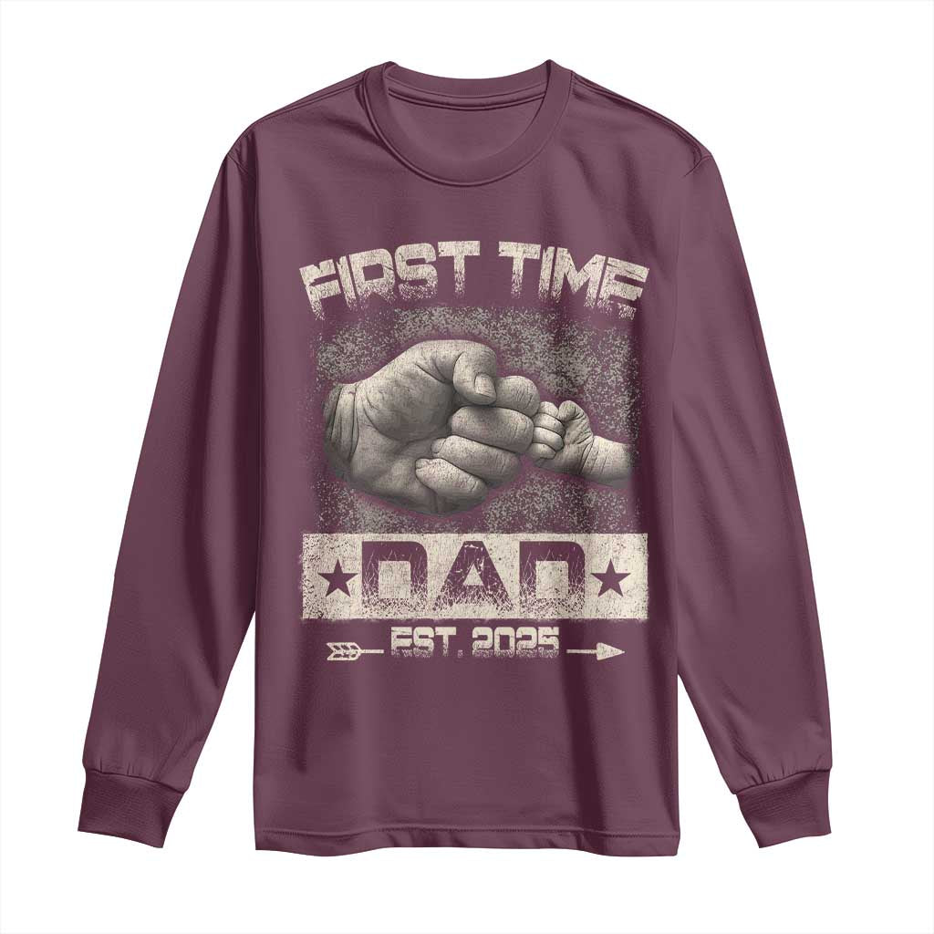 First Time Dad Est 2025 Long Sleeve Shirt TS09 Maroon Print Your Wear