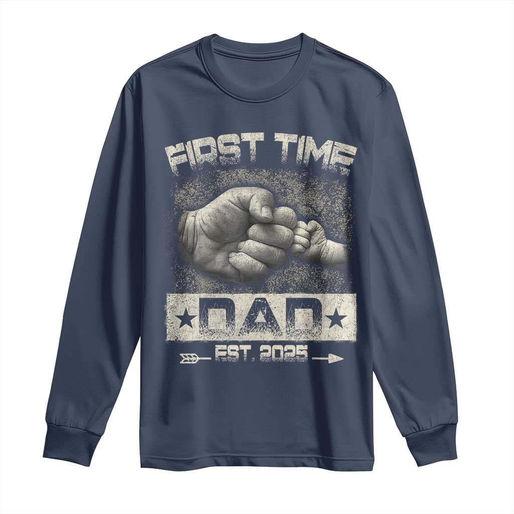 First Time Dad Est 2025 Long Sleeve Shirt TS09 Navy Print Your Wear