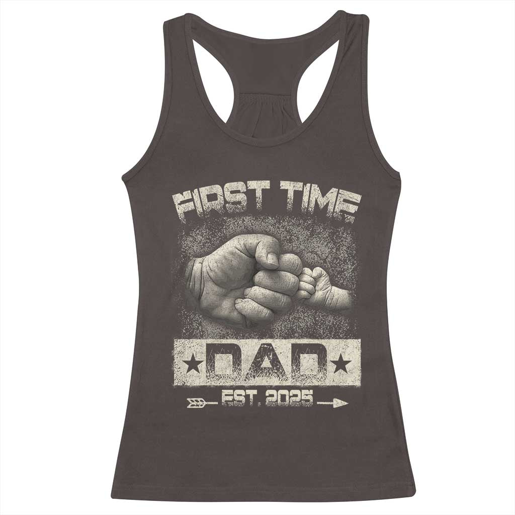 First Time Dad Est 2025 Racerback Tank Top TS09 Dark Chocolate Print Your Wear