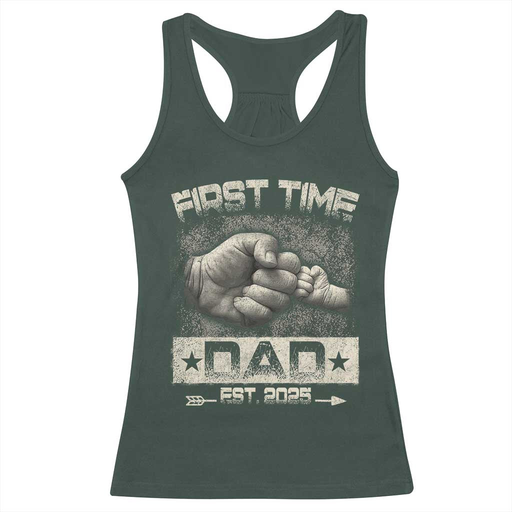 First Time Dad Est 2025 Racerback Tank Top TS09 Dark Forest Green Print Your Wear