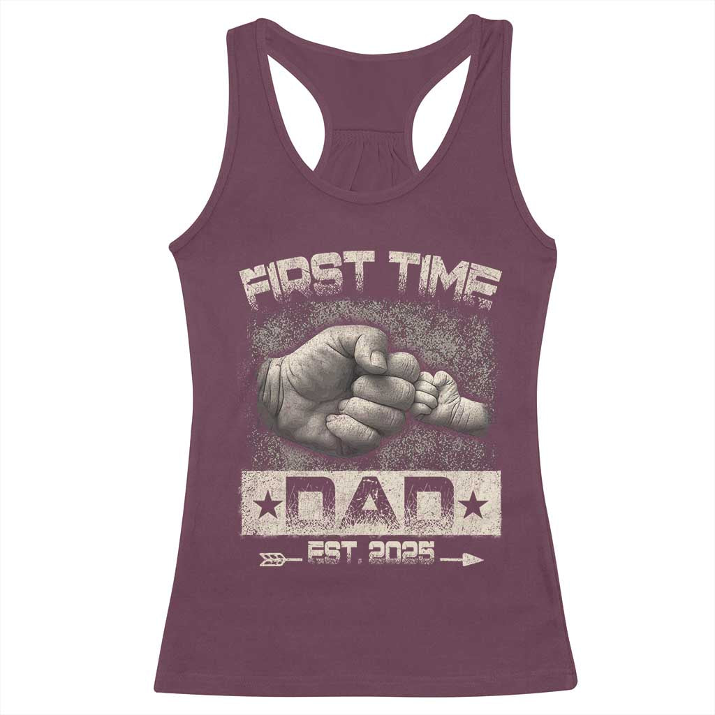 First Time Dad Est 2025 Racerback Tank Top TS09 Maroon Print Your Wear