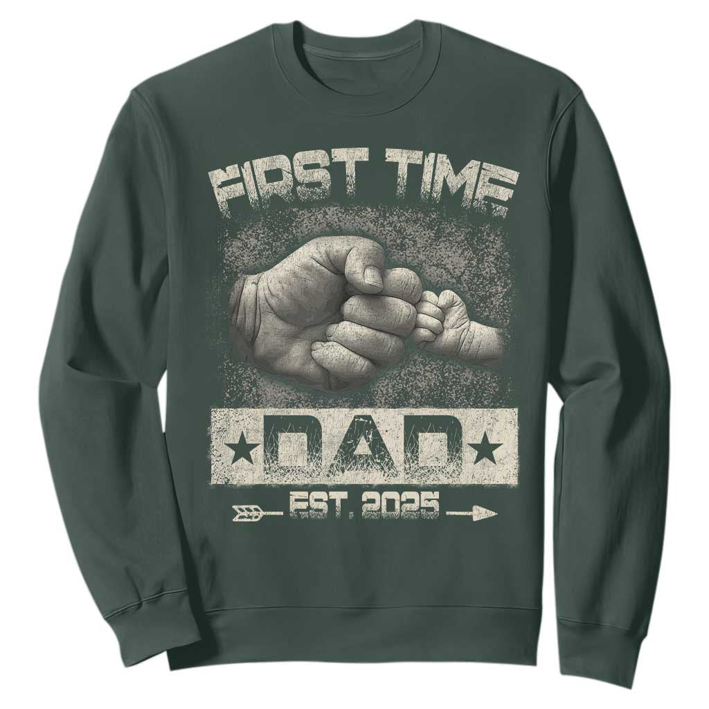 First Time Dad Est 2025 Sweatshirt TS09 Dark Forest Green Print Your Wear