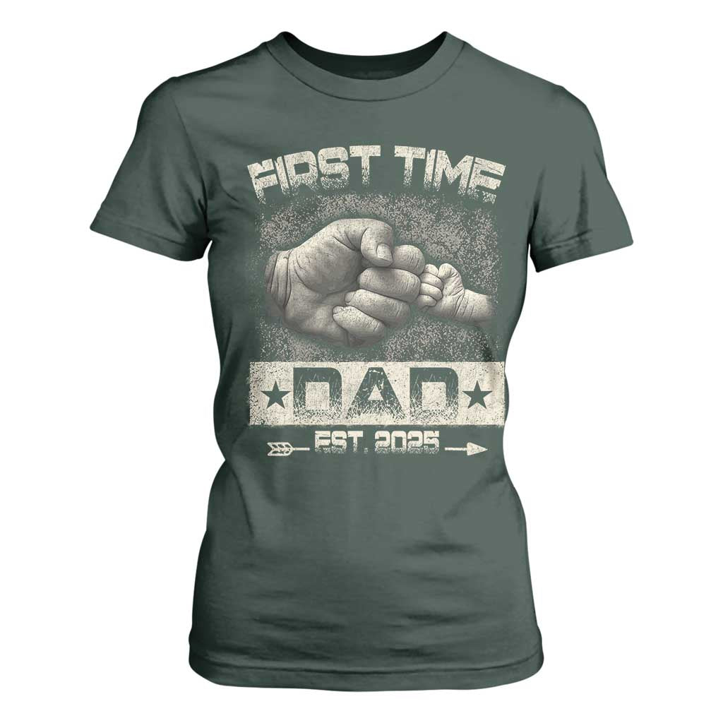 First Time Dad Est 2025 T Shirt For Women TS09 Dark Forest Green Print Your Wear