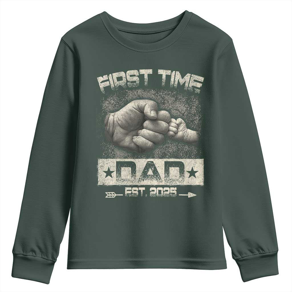 First Time Dad Est 2025 Youth Sweatshirt TS09 Dark Forest Green Print Your Wear