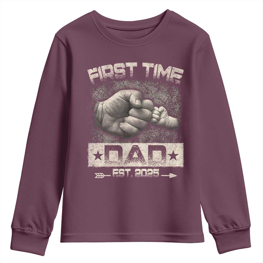 First Time Dad Est 2025 Youth Sweatshirt TS09 Maroon Print Your Wear