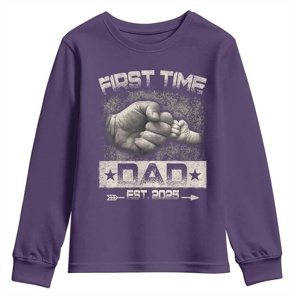 First Time Dad Est 2025 Youth Sweatshirt TS09 Purple Print Your Wear